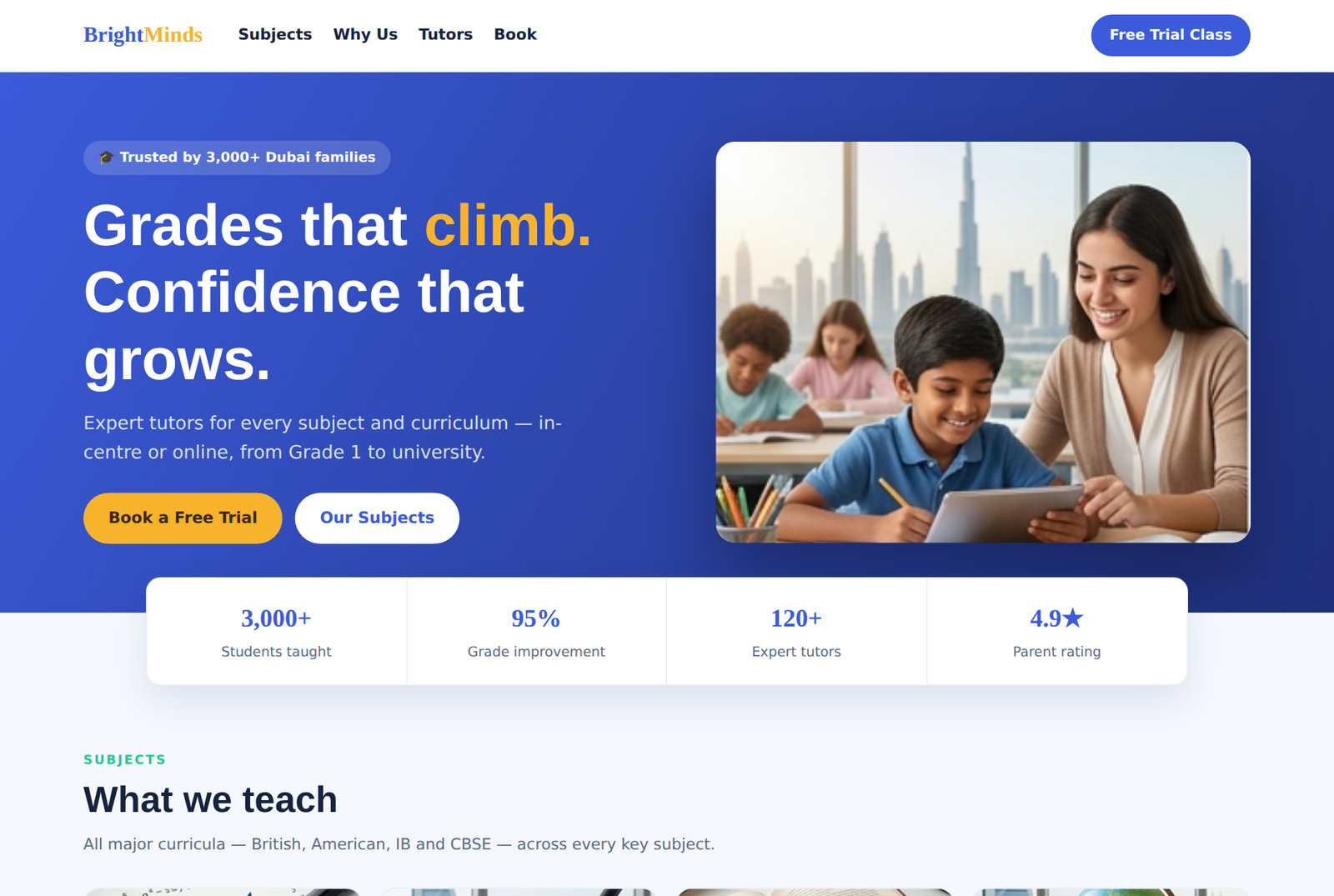 Tutoring website preview